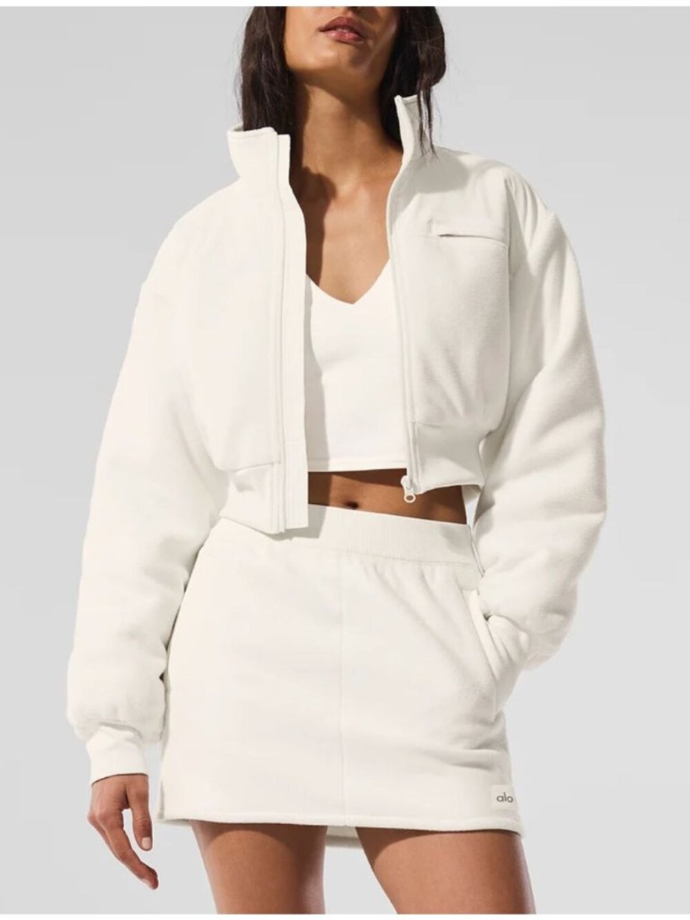 ALO Yoga Polar Fleece Cropped Wintry Mix Jacket Ivory Size Medium
